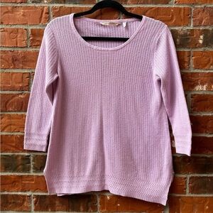 Soft Surroundings Womens XS Lavender Pointelle Knit 3/4 Sleeve Top